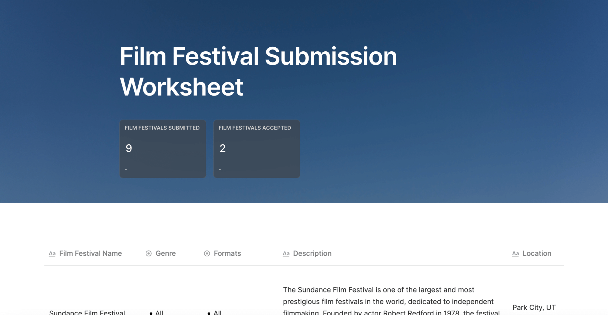 Film Festival Submission Tracking Template Assemble